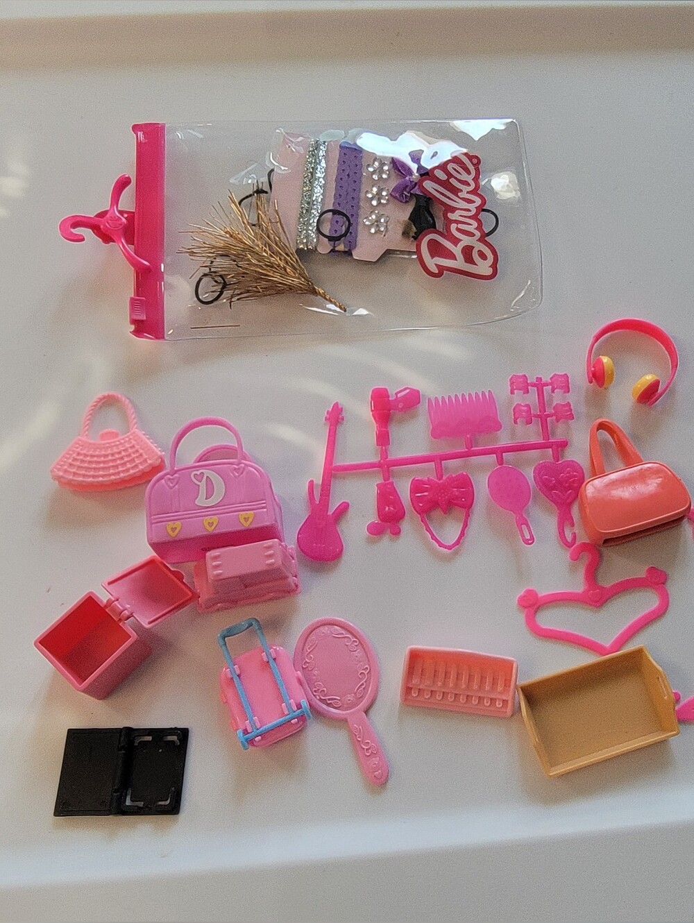 Barbie Doll Accessories Lot — Purses, Hairbrush Set, Hangers & More